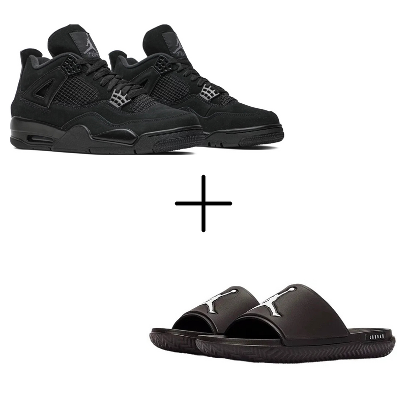 COMBO Air Jordan 4 All Black + Chinelo Jordan